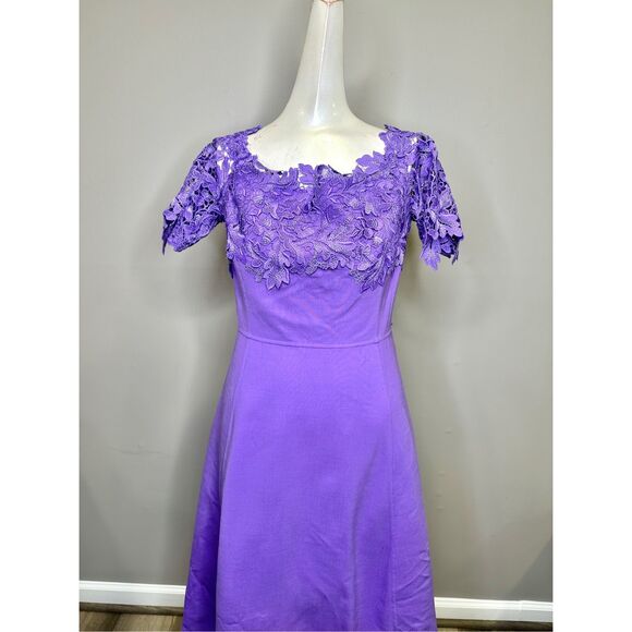 NWT Oscar Dela Renta Off The Shoulder Wool And Lace Midi Dress Iris US 14 $3690 - Picture 4 of 9